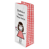 誕生日スティックフィギュア赤ワインの女の子 ワインギフトバッグ (正面アングル)