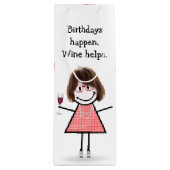 誕生日スティックフィギュア赤ワインの女の子 ワインギフトバッグ (正面)