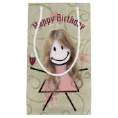 誕生日スティック女の子と赤ワイン スモールペーパーバッグ (正面)