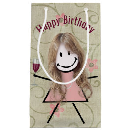 誕生日スティック女の子と赤ワイン スモールペーパーバッグ