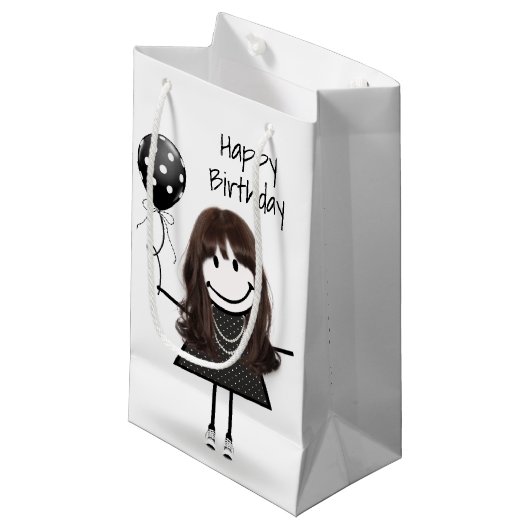 誕生日スティック水玉模様バルーン付き スモールペーパーバッグ (正面アングル)