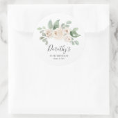 誕生日ステッカスタムカー30thホワイトローズフローラ ラウンドシール (バッグ)