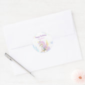 誕生日ステッカーかわいいユニコーン。 ラウンドシール (封筒)