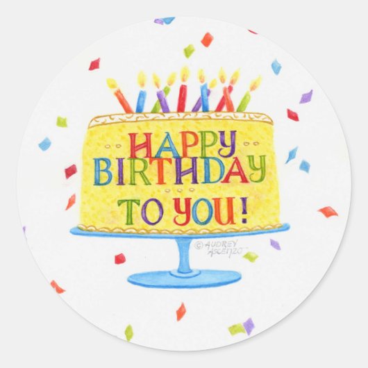 誕生日ステッカーハッピーバースデートゥーユーケーキ ラウンドシール (正面)
