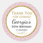 誕生日ステッカーピンク金ゴールドありがとうメッセージカード ラウンドシール (正面)