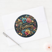 誕生日ステッカー:ブラックゴールデン ラウンドシール (封筒)