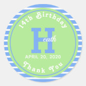 誕生日ストライプズブルー⎮ホワイトグリーン ラウンドシール (正面)
