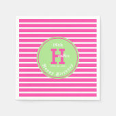 誕生日ストライプピンク⎮ホワイトグリーンナプキン スタンダードカクテルナプキン (正面)