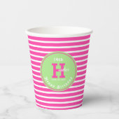 誕生日ストライプピンク⎮ホワイトグリーン紙カップ 紙コップ (正面)