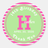 誕生日ストライプピンク⎮ホワイトグリーン ラウンドシール (正面)