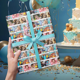 誕生日ストライプフォトコラージュ ラッピングペーパー
