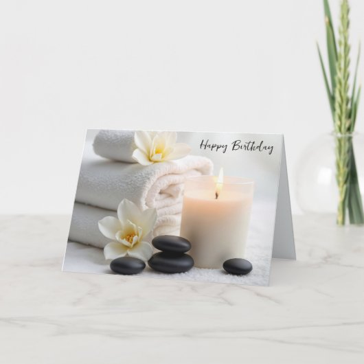 誕生日スパタオルとマグノリアの花 カード (正面)