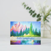 誕生日スペインのピンクマウンテン葉書 ポストカード (スタンド正面)