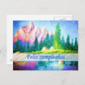 誕生日スペインのピンクマウンテン葉書 ポストカード (正面/裏面)