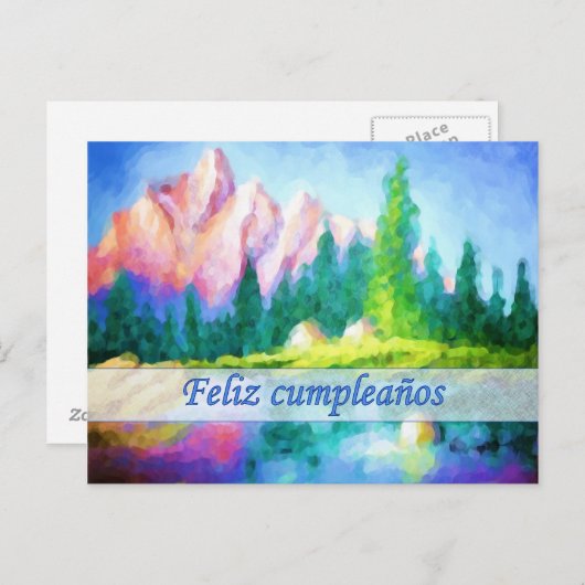 誕生日スペインのピンクマウンテン葉書 ポストカード (正面/裏面)