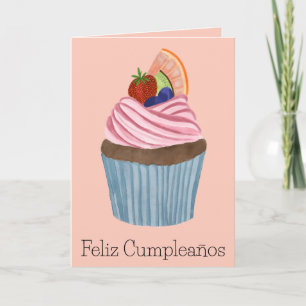 誕生日スペインのフルーツカップケーキ カード