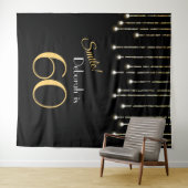 誕生日スマイルブラックゴールドフォトブースの背景 タペストリー (インサイチュ(横))