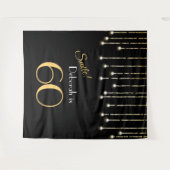 誕生日スマイルブラックゴールドフォトブースの背景 タペストリー (正面(横))