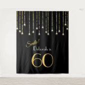 誕生日スマイルブラックゴールドフォトブースの背景 タペストリー (正面)