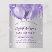 誕生日スミレグリッター風船 インビテーションポストカード (正面)