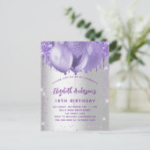 誕生日スミレグリッター風船 インビテーションポストカード (スタンド正面)
