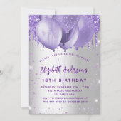 誕生日スミレグリッター風船 招待状 (正面)