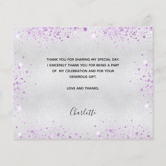 誕生日スミレ銀写真サンキューカード (裏面)