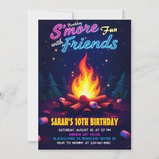 誕生日スモアおもしろいとフレンド – Cozy Campfire 招待状 (正面)