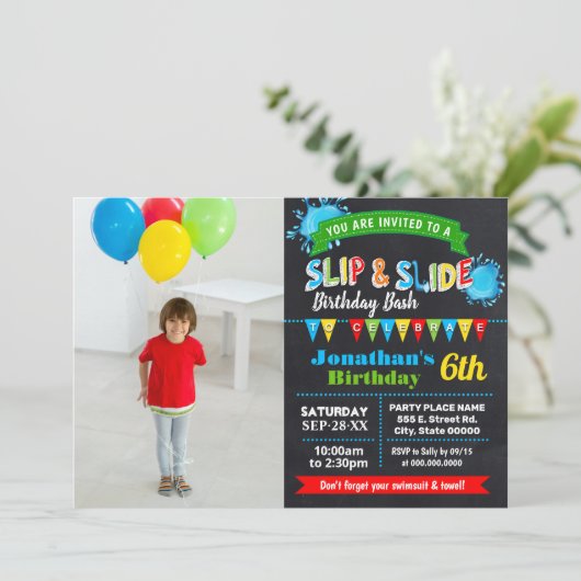 誕生日スリップまたは滑ることのバースデーバースのスライド·バースデー·ボードの写真 招待状 (スタンド正面)