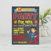 誕生日スーパーヒーロー招待状。子供の誕生日パーティー 招待状 (スタンド正面)