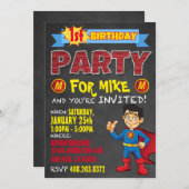 誕生日スーパーヒーロー招待状。子供の誕生日パーティー 招待状 (正面/裏面)