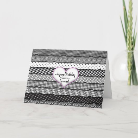 誕生日スープスペシャル – ハート&ラッフルズ カード (正面)