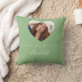 誕生日セージ緑の写真名スクリプト クッション (ブランケット)