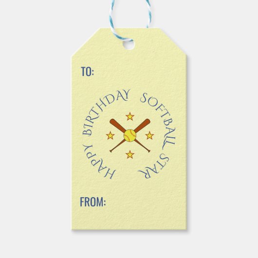 誕生日ソフトボカスタムール文字クリームブルー ギフトタグ (正面)