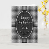 誕生日ソン、ブラック/ホワイトプレイド、抽象芸術 カード (黄色い花)