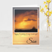 誕生日ソン、明るい太陽の背後に嵐の雲 カード (黄色い花)