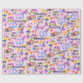 誕生日ゾウのバルーンハート名前かわいい ラッピングペーパー (フラット)