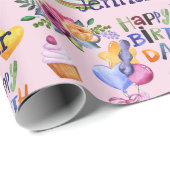 誕生日ゾウのバルーンハート名前かわいい ラッピングペーパー (ロールコーナー)