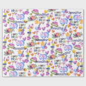 誕生日ゾウのバルーンハート名前かわいい ラッピングペーパー (フラット)