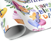 誕生日ゾウのバルーンハート名前かわいい ラッピングペーパー (ロールコーナー)