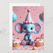 誕生日ゾウ（ケーキと風船） 招待状 (正面/裏面)