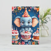 誕生日ゾウ（ケーキと風船） 招待状 (スタンド正面)