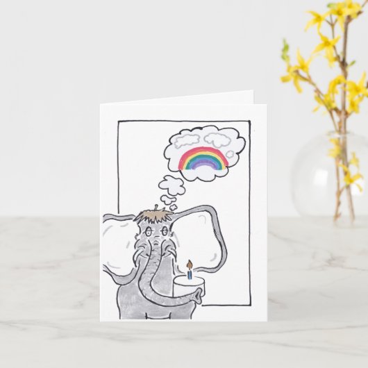 誕生日ゾウ、思い出のあいさつカード カード (黄色い花)