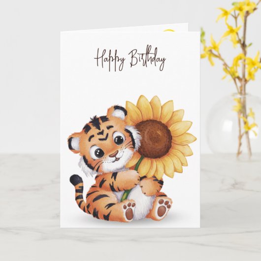 誕生日タイガーのひまわり持ち カード (黄色い花)