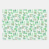 誕生日タイポグラフィグリーン任意の年齢追加の子供の名前 ラッピングペーパーシート (正面3)