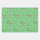 誕生日タイポグラフィグリーン任意の年齢追加の子供の名前 ラッピングペーパーシート (正面2)