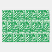 誕生日タイポグラフィグリーン任意の年齢追加の子供の名前 ラッピングペーパーシート (正面)