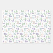 誕生日タイポグラフィパステルAny Age Add Kids Name ラッピングペーパーシート (正面3)