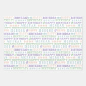 誕生日タイポグラフィパステルAny Age Add Kids Name ラッピングペーパーシート (正面2)