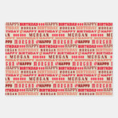 誕生日タイポグラフィレッド任意の年齢の追加の子供の名前 ラッピングペーパーシート (正面2)